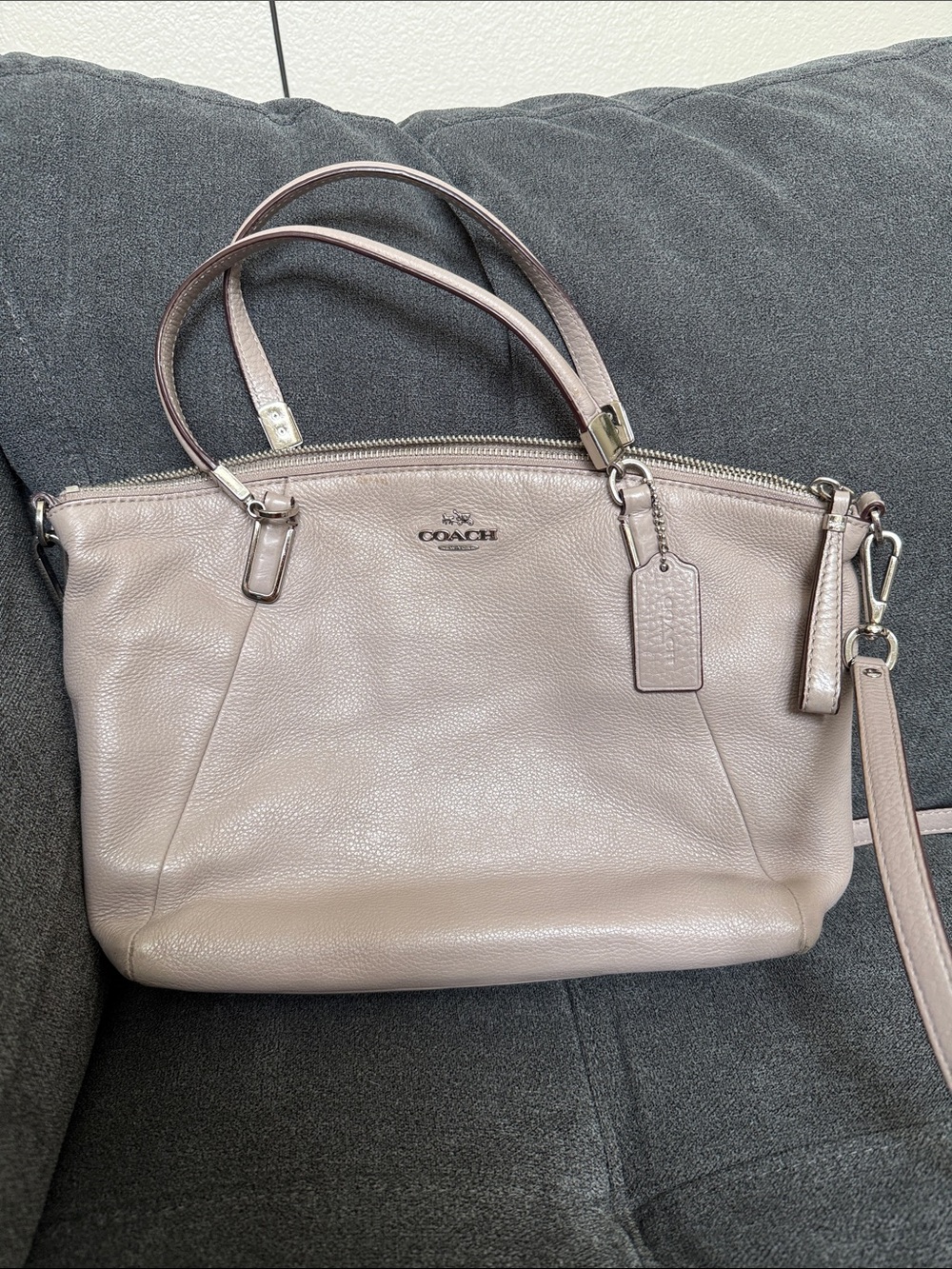 Coach Pebbled Leather Shoulder Satchel in Light Taupe/Grey